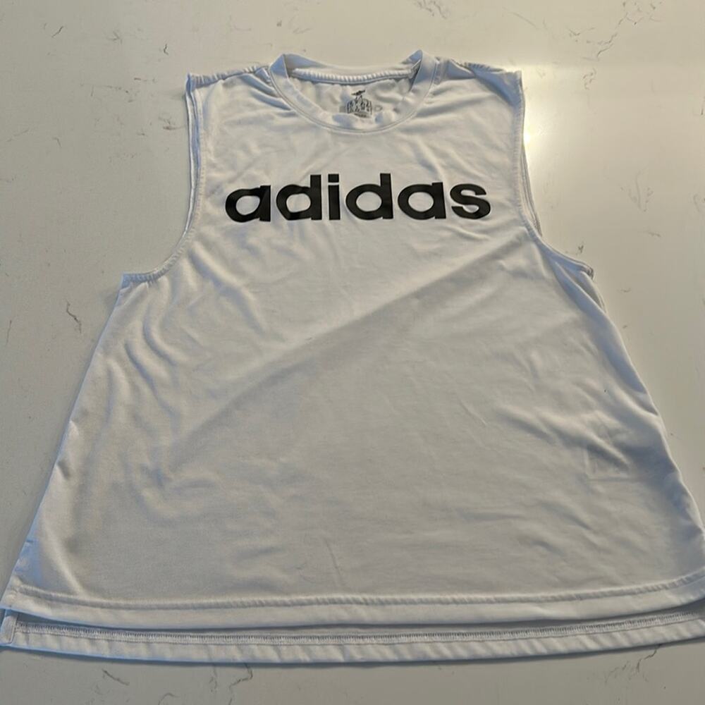 Adidas Shirt White Black Logo Tank Top Size Medium (12/13)